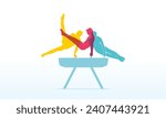 Colorful vector editable gymnastic pommel horse male poses for any graphic background