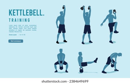 Colorful vector editable kettle bell exercise for any graphic background