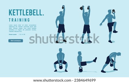 Colorful vector editable kettle bell exercise for any graphic background