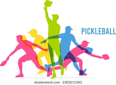 El jugador de pickleball editable por vector colorido posa para cualquier fondo gráfico	