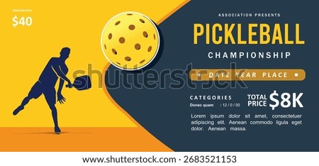 Colorful vector editable pickleball tournament banner or poster for any graphic background