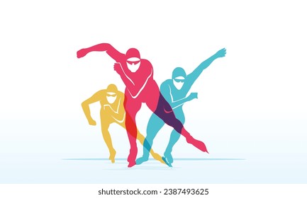 Colorful vector editable speed skating players for any graphic background