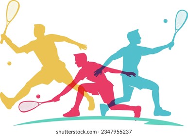 Colorful vector editable squash player poses for any graphic background	