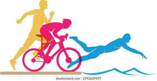 Colorful vector editable triathlon poses for any graphic background