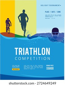 Cartel de triatlón editable de Vector colorido para cualquier fondo gráfico