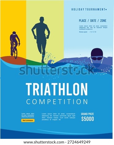 Colorful vector editable triathlon poster for any graphic background