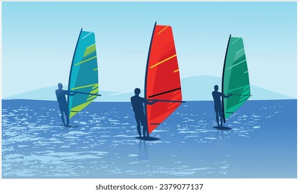 Colorful vector editable windsurfing activity for any graphic background