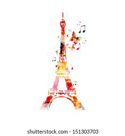 Colorful vector Eiffel Tower background with butterflies 