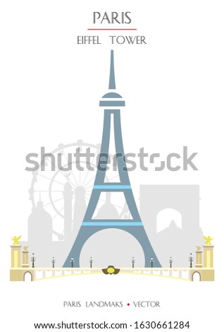 Colorful vector Eiffel Tower of Paris, famous landmark of Paris, France. Vector illustration isolated on white background. Stock illustration