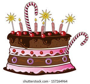 Colorful vector element, birthday cake with candles.