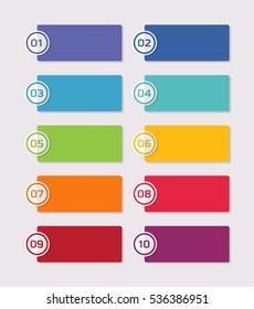 Colorful vector elements with flat style number buttons from one to ten for infographic templates