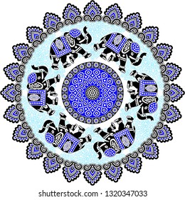 colorful vector elephant round blue, dark blue, black color design.