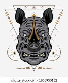 A colorful vector emblem with a rhinoceros, this design can be used as a shirt print, clothing, apparel, as well as a logotype.