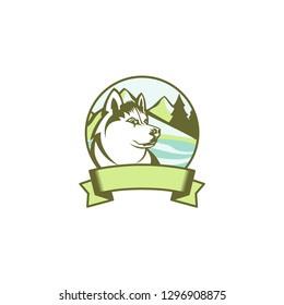 Colorful vector emblem of siberian husky. Colorful vector emblem Husky and mountain. Vector illustration EPS.8 EPS.10