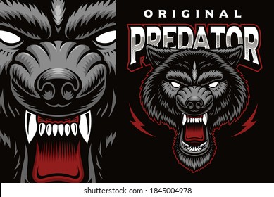 A colorful vector emblem with a wolf, this design can be used as a shirt print as well as a logotype.