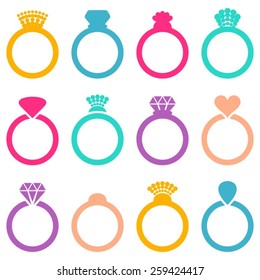 Colorful vector engagement or wedding ring icons isolated