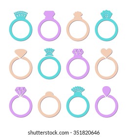 Colorful vector engagement or wedding ring icons isolated