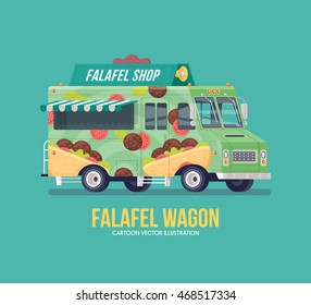 Colorful vector falafel truck. Food truck. Street cuisine. Modern flat illustration.