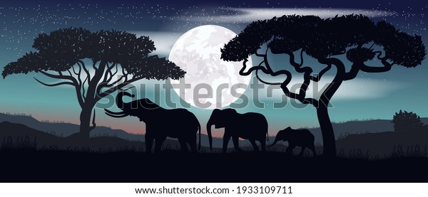 Family of elephants. Safari mural wallpaper. 