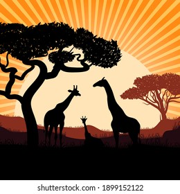 Colorful vector. Family of giraffes.
