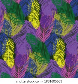 plumas vectoriales coloridas, huellas de fondo para ilustraciones, flor de pájaro para decoración, patrones para textil, tejido, tela