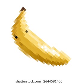 Colorful vector featuring a pixelated banana design in arrangement suitable for various creative projects. Pixel art.
