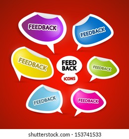 Colorful Vector Feedback Icons on Red Background