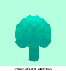 Colorful vector felt tip marker pen drawn green artichoke vegetable isolated