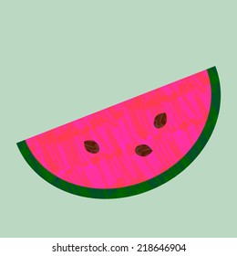 Colorful vector felt tip marker pen drawn pink watermelon half cross section isolated
