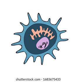 Colorful vector fictional micro cell organism in cartoon style based on the black hand drawn sketches.