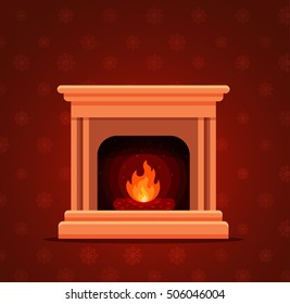 Colorful vector fireplace icon isolated in cartoon flat style. Comfortable cozy warm flame bright winter Christmas decoration interior illustration.