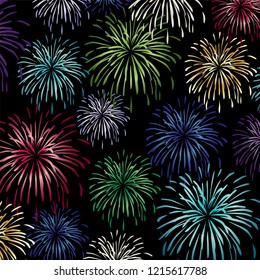 colorful vector fireworks background pattern on black