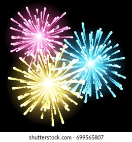 Colorful Vector fireworks exploding in the night sky, vector illustration