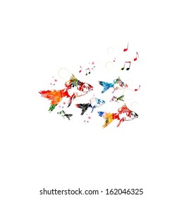 Colorful vector fish background.