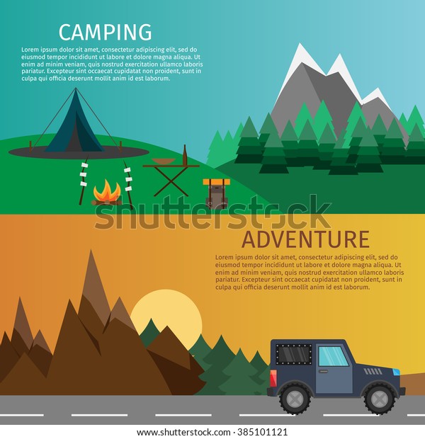 Colorful vector flat banners and travel and tourism\
banner set.