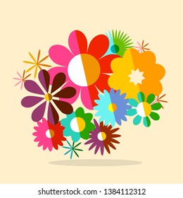 Colorful Vector Flat Design Bouquet of Flowers