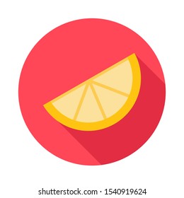 Colorful vector flat icon, lemon slice in a pink circle with a long shadow