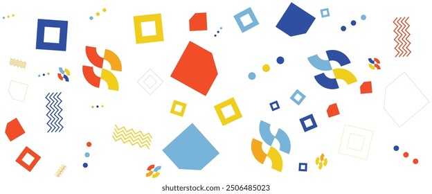Anuncio de estilo memphis geométrico minimalista plano de Vector colorido. Para el fondo de la presentación, Anuncio, fondo, cartel, certificado, informe anual, cubierta
