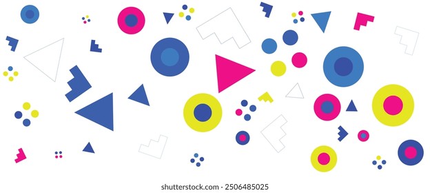 Colorful vector flat minimalist geometric memphis style banner. For presentation background, banner, background, poster, certificate, annual report, cover
