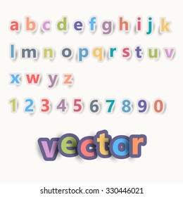 Colorful Vector Flat Paper Style Font Illustration Set