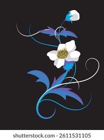 COLORFUL VECTOR FLORA DESIGN-WHITE FLOWER DESIGN WITH LEAVES-PATTERN DESIGN