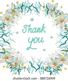 colorful vector floral pattern with green leaves and the words thank you on white background