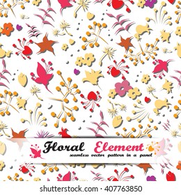 Colorful vector floral seamless pattern with different isolated flower elements with white background