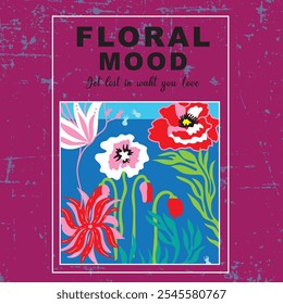 COLORFUL VECTOR FLOREL DESIGN WITH GRUNGE BACKGROUND AND TYPE

