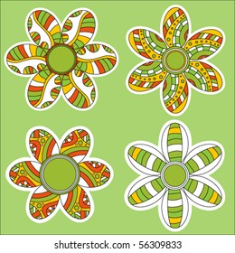 Colorful vector flower collection over green background