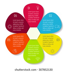Colorful vector flower infographic banner template. Sequence banners with 6 options. Progress banner template with thin linear diagrams and icons. Business infographic design elements EPS10. 6 steps.