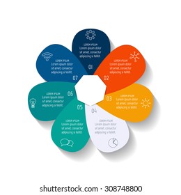 Colorful vector flower infographic banner template. Sequence banners with 7 options. Progress banner template with thin linear diagrams and icons. Business infographic design elements EPS10.