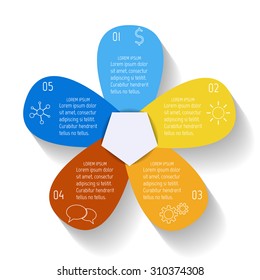 Colorful vector flower infographic banner template. Sequence banners with 5 options. Progress banner template with thin linear diagrams and icons. Business infographic design elements EPS10.