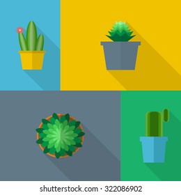 Colorful vector flowers, cactus, plants flat icon set