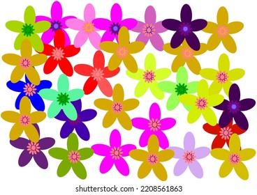 Colorful vector flowers, multicolored, used to make background images that want to be bright.
